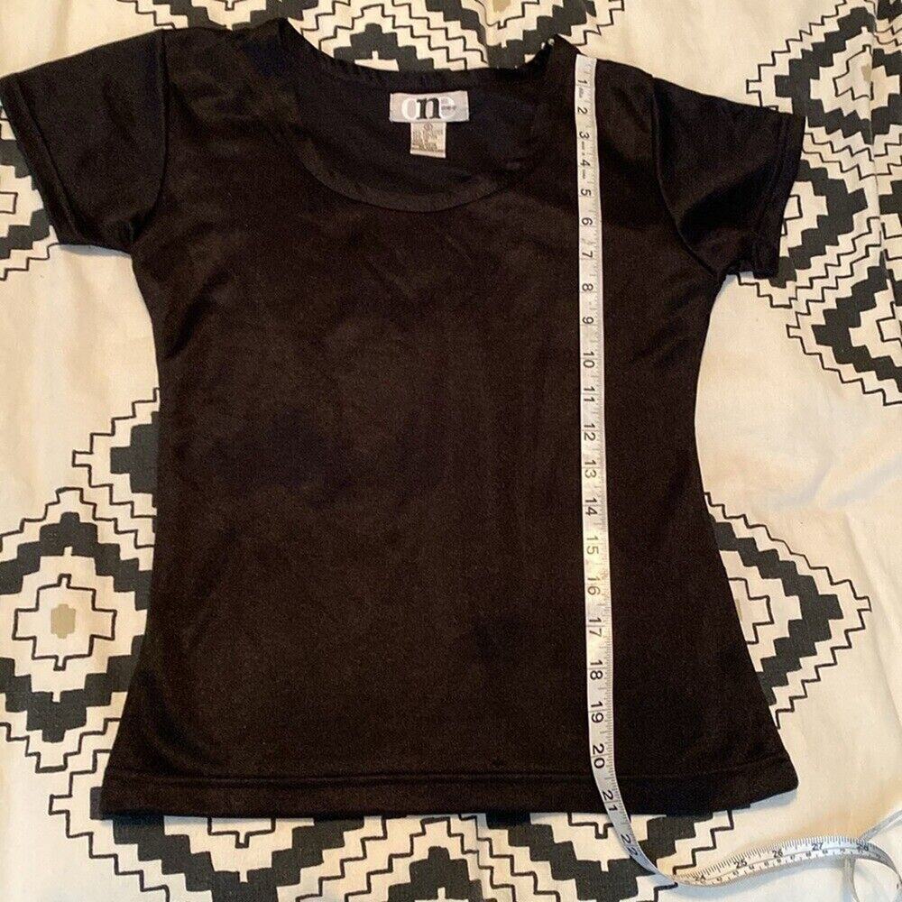 Shiny Black Scoop Neck Stretch Y2K Baby Tee One Step Up Size Small - Picture 6 of 6